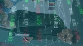 Animation of changing numbers and reports over diverse colleagues discussing in meeting. Digital composite, business, report, progress, teamwork, investment, finance, technology and office. - Powered by Shutterstock - Get 15% off with code: PIKWIZARD15