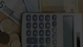 Animation of financial data processing over money and calculator. Global finance, business, connections, computing and data processing concept digitally generated video. - Powered by Shutterstock - Get 15% off with code: PIKWIZARD15