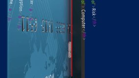 Animation of credit card and data processing over global network on blue background. Finance, banking, data, global network, digital interface, business and communication, digitally generated video. - Powered by Shutterstock - Get 15% off with code: PIKWIZARD15