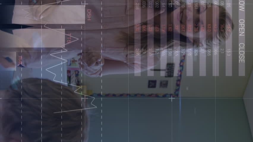 Statistical data processing against caucasian female teacher teaching in a class at school. school, education and technology concept - Powered by Shutterstock - Get 15% off with code: PIKWIZARD15