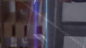 Animation of binary coding and data processing over businesswoman in office. Business, finance, data processing and networking concept digitally generated video. - Powered by Shutterstock - Get 15% off with code: PIKWIZARD15