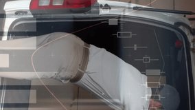 Statistical data processing against caucasian male delivery man stacking boxes in his delivery van. logistics and transportation business concept - Powered by Shutterstock - Get 15% off with code: PIKWIZARD15