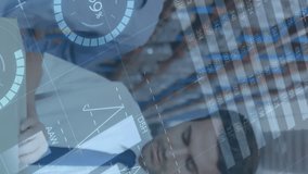 Animation of statistics and financial data processing over men working in warehouse. global shipping and connections concept digitally generated video. - Powered by Shutterstock - Get 15% off with code: PIKWIZARD15