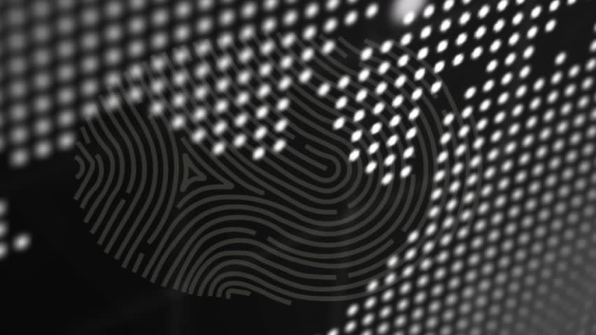 Animation of green fingerprint, programming language over floating dots with maps. Digitally generated, hologram, global, biometric, security, direction, communication and technology concept. - Powered by Shutterstock - Get 15% off with code: PIKWIZARD15