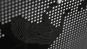 Animation of green fingerprint, programming language over floating dots with maps. Digitally generated, hologram, global, biometric, security, direction, communication and technology concept. - Powered by Shutterstock - Get 15% off with code: PIKWIZARD15