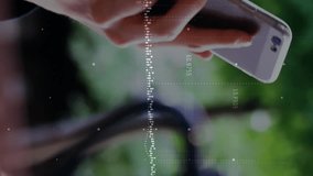 Animation of data processing over hands using smartphone. Global business and digital interface concept digitally generated video. - Powered by Shutterstock - Get 15% off with code: PIKWIZARD15