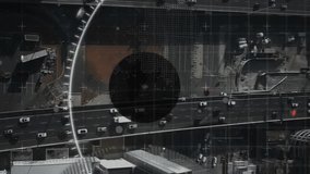 Animation of network of digital icons over spinning globe against aerial view of city traffic. Global networking and business technology concept - Powered by Shutterstock - Get 15% off with code: PIKWIZARD15