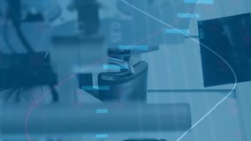 Animation of graphs, loading circles, trading board over diverse coworkers sharing ideas in office. Digital composite, technology, report, business, progress, stock market, teamwork concept. - Powered by Shutterstock - Get 15% off with code: PIKWIZARD15