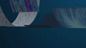 Animation of world map over screens with data processing spinning against blue background. Global networking and business data technology concept - Powered by Shutterstock - Get 15% off with code: PIKWIZARD15