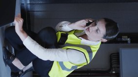 Animation of data processing over caucasian female engineer talking on smartphone at server room. Computer interface and business data storage technology concept - Powered by Shutterstock - Get 15% off with code: PIKWIZARD15