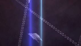 Animation of lens flares over looping binary codes, trading board and graphs with changing numbers. Digitally generated, hologram, illustration, coding, report, business, stock market and technology. - Powered by Shutterstock - Get 15% off with code: PIKWIZARD15