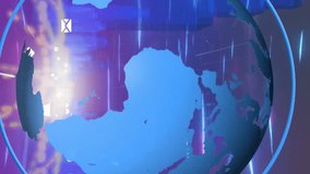 Animation of globe, digital icons and glowing light trails against 3d city model. Global networking and business technology concept - Powered by Shutterstock - Get 15% off with code: PIKWIZARD15