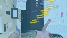 Animation of statistical data processing against woman giving a presentation at office. Computer interface and business data technology concept - Powered by Shutterstock - Get 15% off with code: PIKWIZARD15