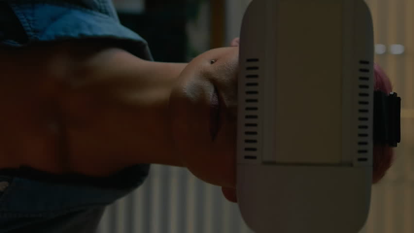 Animation of statistical data processing over caucasian woman wearing vr headset gesturing at home. Business data and virtual reality technology concept - Powered by Shutterstock - Get 15% off with code: PIKWIZARD15