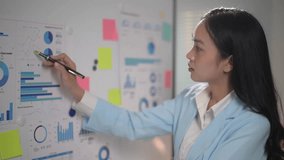 Businesswoman is analyzing marketing data on a whiteboard - Powered by Shutterstock - Get 15% off with code: PIKWIZARD15
