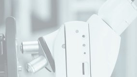 Microscope with chemical formula animation overlay in scientific laboratory. Science, research, chemistry, analysis, biotechnology, innovation - Powered by Shutterstock - Get 15% off with code: PIKWIZARD15