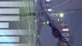 Animating financial data charts over medical professionals working in cityscape background. Finance, data visualization, healthcare, urban, technology, analytics - Powered by Shutterstock - Get 15% off with code: PIKWIZARD15