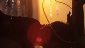 HTML code animation over silhouette of person carrying surfboard at sunset. Technology, coding, surfing - Powered by Shutterstock - Get 15% off with code: PIKWIZARD15