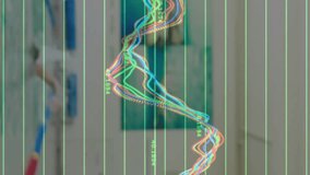 Swimmer resting at pool edge with financial data animation over scene. Swimming, finance, technology, sports, recreation, digital - Powered by Shutterstock - Get 15% off with code: PIKWIZARD15