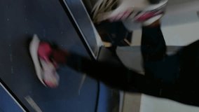 Stock market data animation over person using treadmill in gym. Finance, fitness, technology, exercise, analytics, economy - Powered by Shutterstock - Get 15% off with code: PIKWIZARD15