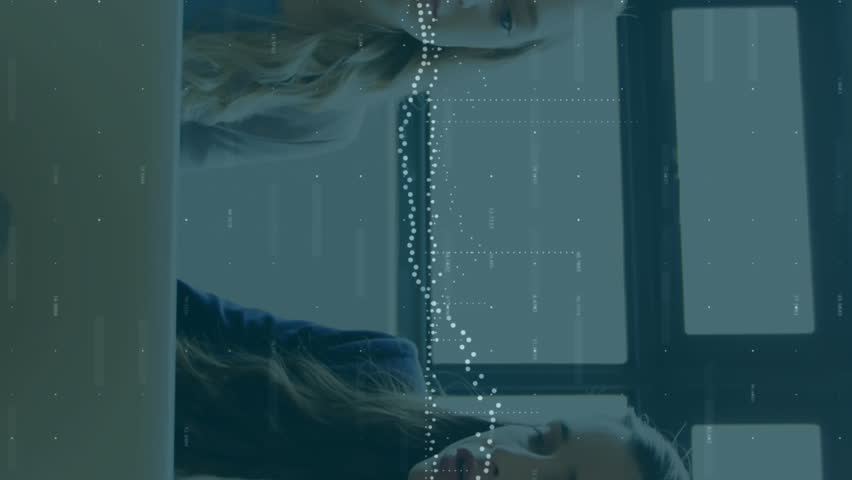 Diverse team collaborating at office with digital sound wave animation overlay. Teamwork, collaboration, business, technology, innovation, digital transformation - Powered by Shutterstock - Get 15% off with code: PIKWIZARD15