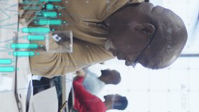 Animation of financial data processing over diverse business people discussing work at office. Global business, finances and digital interface concept digitally generated video. - Powered by Shutterstock - Get 15% off with code: PIKWIZARD15