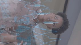 Animation of financial data processing over diverse businesswomen in office. Global finance, business, connections, computing and data processing concept digitally generated video. - Powered by Shutterstock - Get 15% off with code: PIKWIZARD15