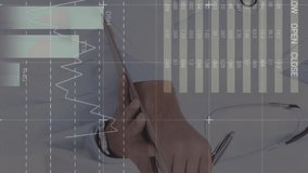 Animation of financial data and graphs over happy male doctor. Health, medicine, finance and economy concept digitally generated video. - Powered by Shutterstock - Get 15% off with code: PIKWIZARD15