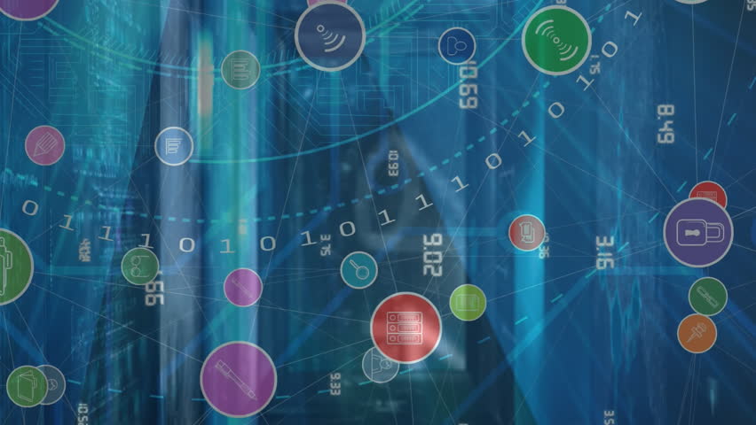 Animation of network of connections with icons over globe. Global connections, data processing and digital interface concept digitally generated video. - Powered by Shutterstock - Get 15% off with code: PIKWIZARD15