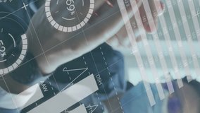 Animation of financial data processing over businessman disinfecting hands. global business, data processing and digital interface during covid 19 pandemic concept digitally generated video. - Powered by Shutterstock - Get 15% off with code: PIKWIZARD15