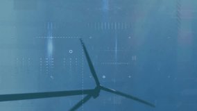 Animation of financial data processing against spinning windmill against blue sky. Global finance and renewable energy technology concept - Powered by Shutterstock - Get 15% off with code: PIKWIZARD15