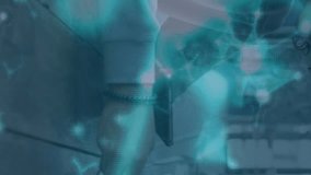 Animation of kaleidoscopic pattern, molecular structures over man drinking coffee at a cafe. Cyber security and business technology concept - Powered by Shutterstock - Get 15% off with code: PIKWIZARD15