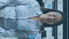 Animation of globe with network of connections over asian businesswoman in office. Global connections, computing and data processing concept digitally generated video. - Powered by Shutterstock - Get 15% off with code: PIKWIZARD15