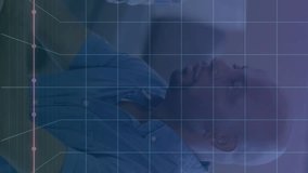 Animation of graph over computer language over diverse coworkers discussing reports on desktop. Digital composite, multiple exposure, business, office, teamwork, coding and technology concept. - Powered by Shutterstock - Get 15% off with code: PIKWIZARD15