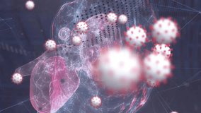 Animation of virus cells and globe over spinning brain. Global science, technology and digital interface concept digitally generated video. - Powered by Shutterstock - Get 15% off with code: PIKWIZARD15