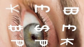 Animation of currency data processing over close up of woman's eye. Global online identity, business, connections, computing and data processing concept digitally generated video. - Powered by Shutterstock - Get 15% off with code: PIKWIZARD15