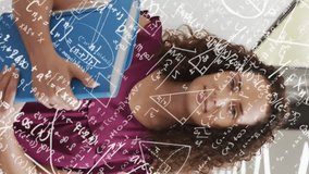Animation of mathematical equations over female teacher with briefcase. Education and digital interface concept digitally generated video. - Powered by Shutterstock - Get 15% off with code: PIKWIZARD15