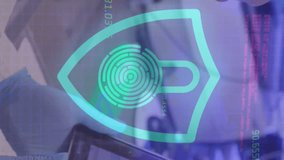 Animation of data processing with padlock icon over female doctor using tablet. Global medicine, healthcare and digital interface concept digitally generated video. - Powered by Shutterstock - Get 15% off with code: PIKWIZARD15