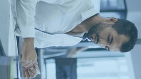 Animation of financial data processing over businessman using smartphone in office. Global finance, business, connections, computing and data processing concept digitally generated video. - Powered by Shutterstock - Get 15% off with code: PIKWIZARD15