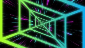 Neon geometric tunnel animation with colorful lines and floating triangles. Abstract, futuristic, digital, vibrant - Powered by Shutterstock - Get 15% off with code: PIKWIZARD15