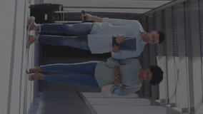 Walking in office, business people analyzing data processing animation on screen. teamwork, collaboration, data analysis, technology, professionals, digital transformation - Powered by Shutterstock - Get 15% off with code: PIKWIZARD15