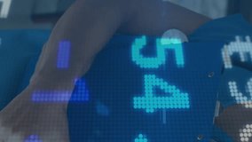 Financial data animation over smiling healthcare professional in blue scrubs. medical, finance, analysis, graph, statistics, technology - Powered by Shutterstock - Get 15% off with code: PIKWIZARD15