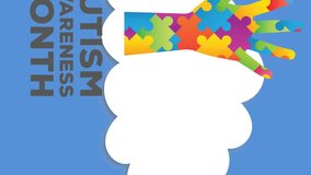 Animation of autism awareness month over hand formed with puzzles over clouds on blue sky. autism and learning difficulties support and awareness concept digitally generated video. - Powered by Shutterstock - Get 15% off with code: PIKWIZARD15