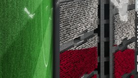 Animation of network of connections, world map over french flag on empty stands in sports stadium. global networking, sport and championship concept digitally generated video. - Powered by Shutterstock - Get 15% off with code: PIKWIZARD15