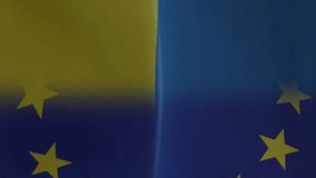 Animation of flags of ukraine and eu over network of media icons and charts processing data. Ukrainian, european, politics, support, digital interface and communication, digitally generated video. - Powered by Shutterstock - Get 15% off with code: PIKWIZARD15