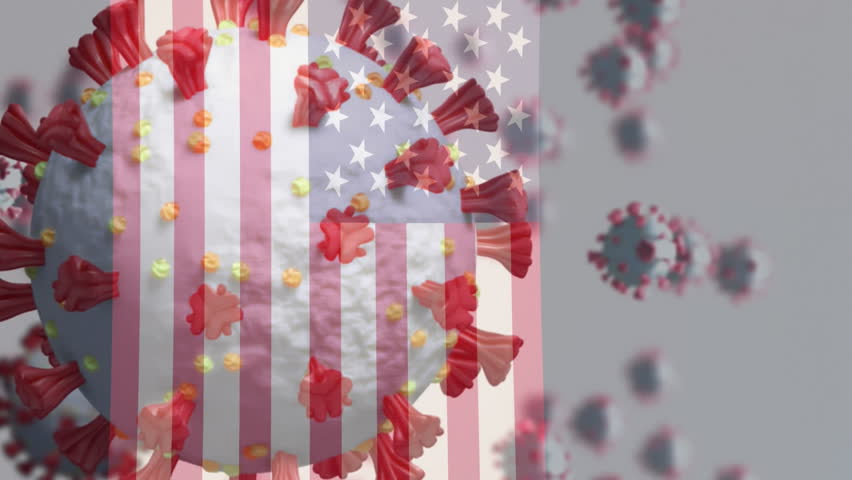 Animation of virus cells and covid icons over hands holding flag of usa. global covid 19 pandemic, medicine and health concept digitally generated video. - Powered by Shutterstock - Get 15% off with code: PIKWIZARD15