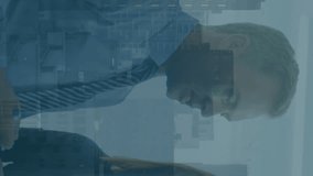 Animation of data processing over diverse businessman and businesswoman writing on glass board. Global finance and business data technology concept - Powered by Shutterstock - Get 15% off with code: PIKWIZARD15