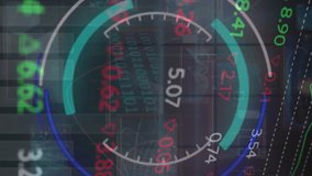 Animation of scope scanning and data processing over stock market on grey background. Global connections data processing digital interface and technology concept digitally generated video. - Powered by Shutterstock - Get 15% off with code: PIKWIZARD15