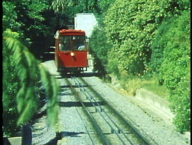 Wellington, New Zealand cable car, medium shot, up hill