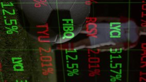 Animation of stock market data processing over male soccer player kicking a soccer ball. Global economy and sports fitness concept - Powered by Shutterstock - Get 15% off with code: PIKWIZARD15